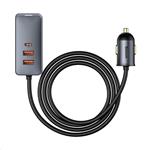 Rýchla nabíjačka do auta Baseus s predlžovacím káblom 3x USB-A, 1x Type-C 120W sivá