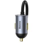 Rýchla nabíjačka do auta Baseus s predlžovacím káblom 3x USB-A, 1x Type-C 120W sivá