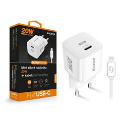 Rychlá nabíječka ALIGATOR Mini, PD 20W, USB-C/Lightning kabel, bílá