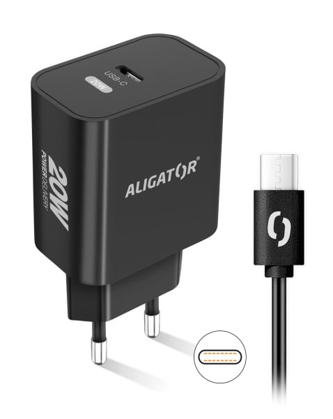 Rychlá nabíječka ALIGATOR PD 20W USB-C, USB-C/USB-C, černá