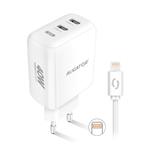 Rýchlonabíjačka ALIGATOR, PD 40W, 2xUSB-C, USB-C/Lightning kábel, biela