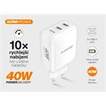 Rýchlonabíjačka ALIGATOR, PD 40W, 2xUSB-C, USB-C/Lightning kábel, biela