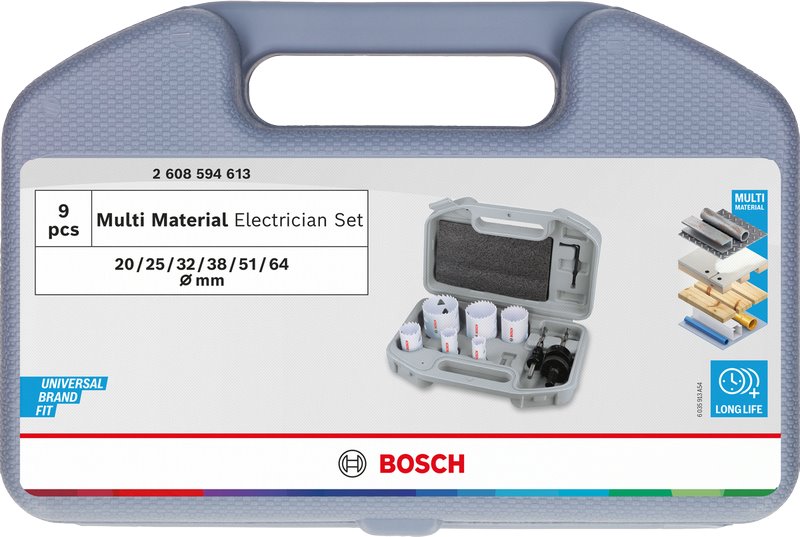 Sada závitových dierovačov BOSCH na rôzne materiály, 20; 25; 32; 38; 51; 64 × 40 mm (2.608.594.613)