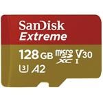 SanDisk Extreme Action Cams and Drones microSDXC 128GB 190MB/s A2 Class 10 V30 UHS-I U3, adapter