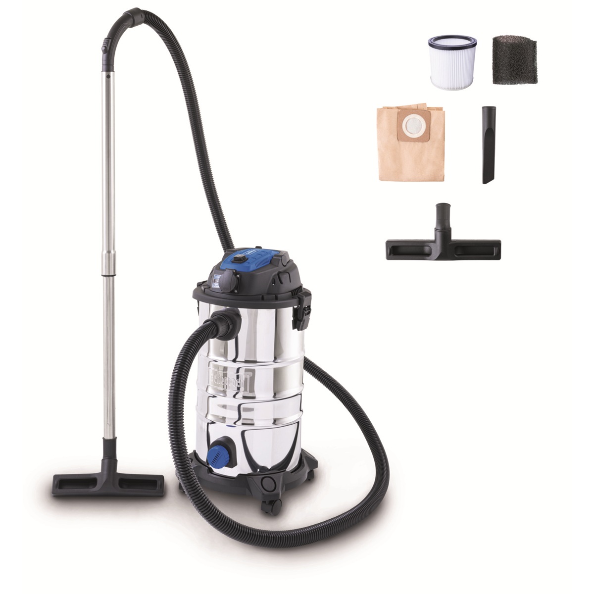 Scheppach VC 30P-GL průmyslový vysavač na suché/mokré vysávání 30 l s funkcí podtlakového čištění filtru