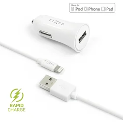 Set autonabíječky FIXED s USB výstupem a USB/Lightning kabelu, 1 metr, MFI certifikace, 12W, bílá