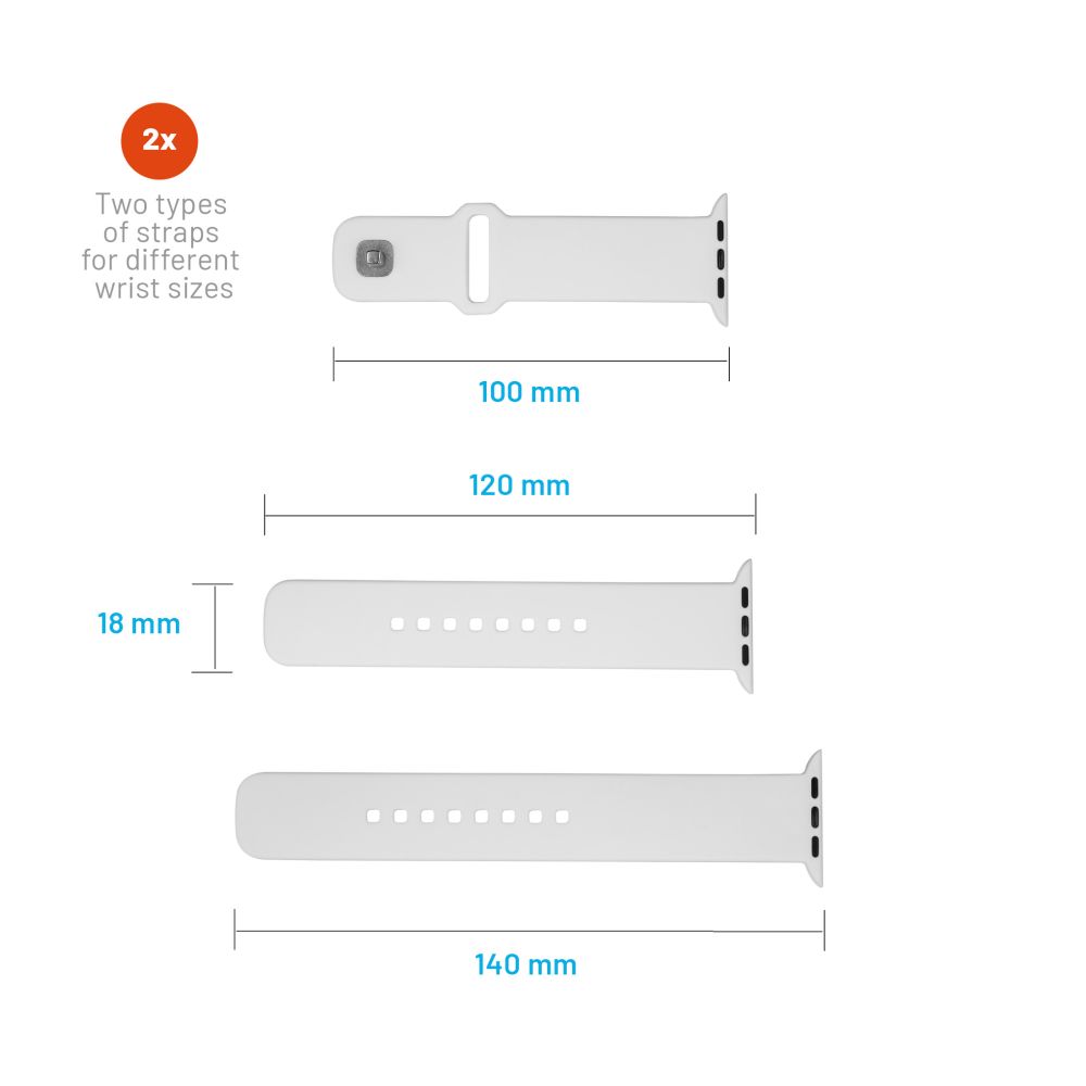 Set silikonových řemínků FIXED Silicone Sporty Strap pro Apple Watch 42/44/45/46mm, bílý