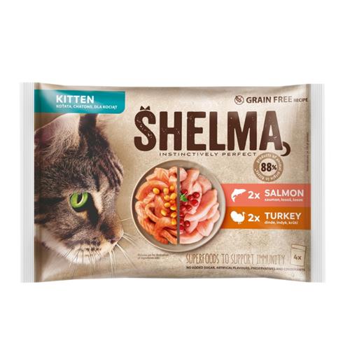 SHELMA Cat Kitten losos a krůta, kapsička 4x 85 g (4 pack)