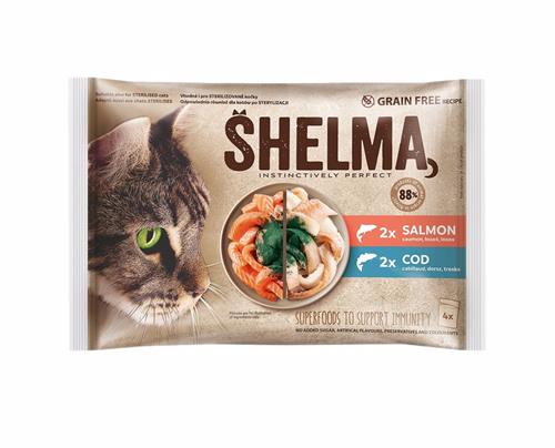 SHELMA Cat losos a treska, kapsička 4x 85 g (4 pack)