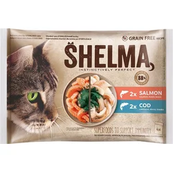 SHELMA Cat losos a treska, kapsička 4x 85 g (4 pack)