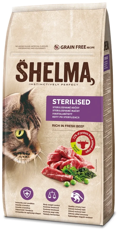 SHELMA Cat Sterilised Beef GF 8 kg granule pro kastrované kočky