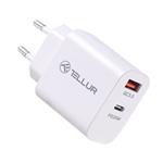 Sieťová dvojportová nabíjačka USB Tellur PDHC101, PD 20 W + QC3.0 18 W, biela