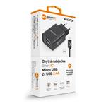 Sieťová nabíjačka ALIGATOR MicroUSB 2xUSB 2,4A, smart IC, čierna