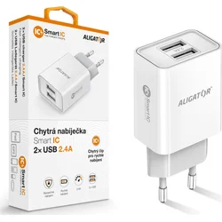 Sieťová nabíjačka ALIGATOR s výstupom 2xUSB, 2,4 A, inteligentný IC, biela