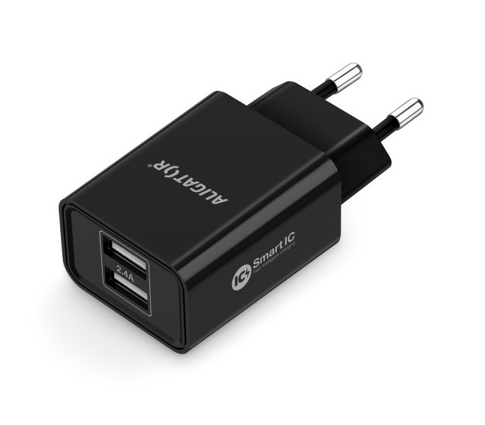 Sieťová nabíjačka ALIGATOR s výstupom 2xUSB, 2,4 A, smart IC, čierna