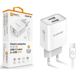 Sieťová nabíjačka ALIGATOR USB-C 2xUSB výstup, 2,4 A, inteligentný IC, biela