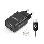 Sieťová nabíjačka ALIGATOR USB-C 2xUSB výstup, 2,4 A, inteligentný IC, čierna