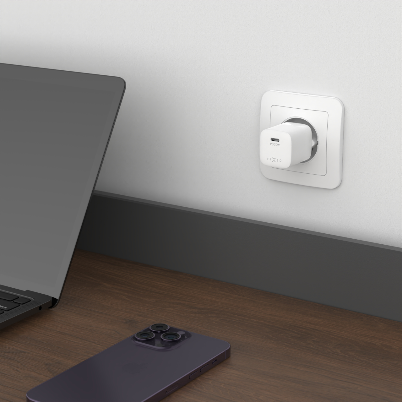 Sieťová nabíjačka FIXED Mini GaN s výstupom USB-C a podporou PD, 30 W, biela