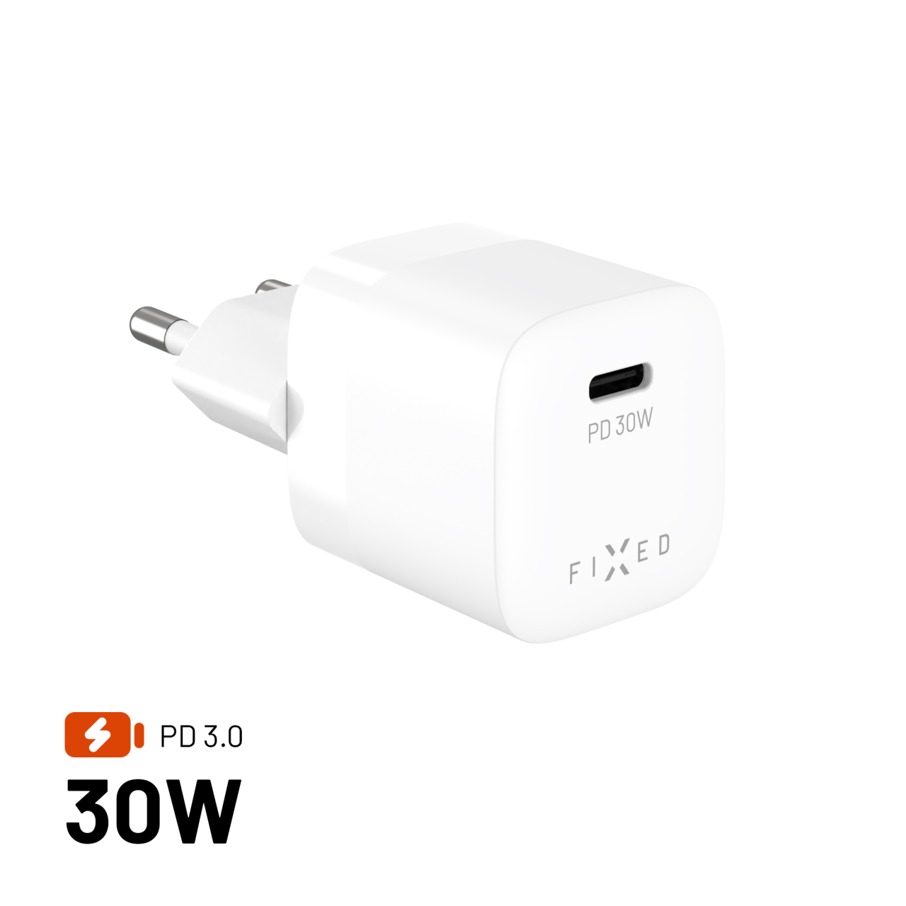 Sieťová nabíjačka FIXED Mini GaN s výstupom USB-C a podporou PD, 30 W, biela