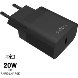 Sieťová nabíjačka FIXED s výstupom USB-C a podporou PD, 20 W, čierna