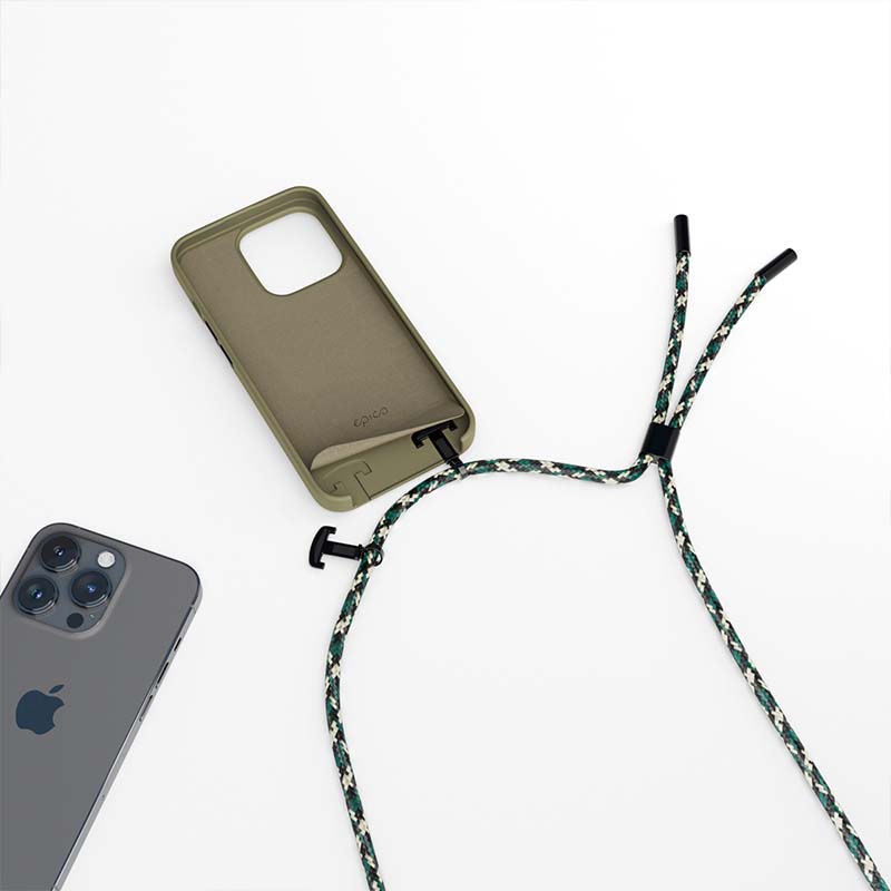Silikónové puzdro EPICO so šnúrkou pre iPhone 14 Plus (6,7") – zelené