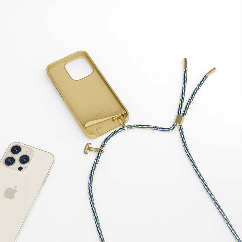 Silikónový kryt EPICO so šnúrkou na zavesenie pre iPhone 14 Plus (6,7") - pieskový