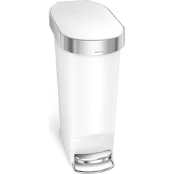 Simplehuman pedálový odpadkový koš, 40 l, bílý plast, úzký, oválný, s nerez krytem sáčku