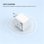 Síťová GaN nabíječka FIXED s 2xUSB-C, PD 3.0, samonavíjecí kabel, 65W, bílá
