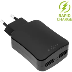 Síťová nabíječka FIXED s 2xUSB výstupem, 24W (2x2,4A), černá