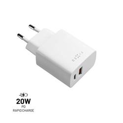 Síťová nabíječka FIXED s USB-C a USB výstupem, podpora PD a QC 3.0, 20W, bílá
