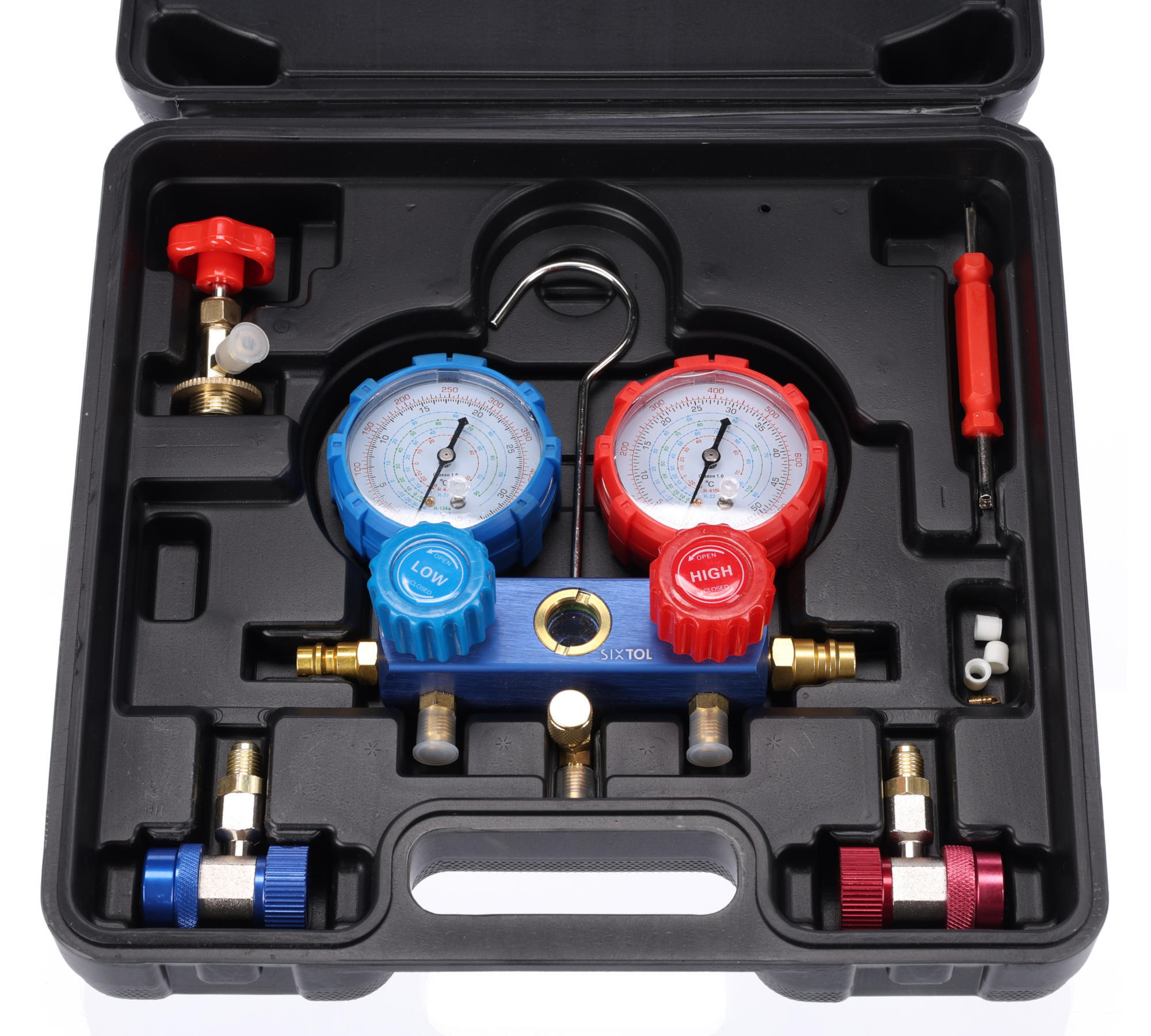 SIXTOL Sada na měření tlaku a těsnosti autoklimatizace MECHANIC AC TESTER 1
