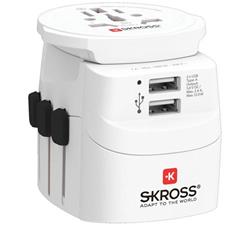 SKROSS cestovní adaptér PRO Light USB 2A - World, UK+USA+AUS/CN, univerzální, uzemněný, 2x USB-A 12W