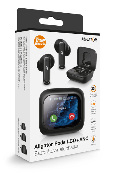 Slúchadlá Bluetooth Aligator Pods LCD + ANC, čierne