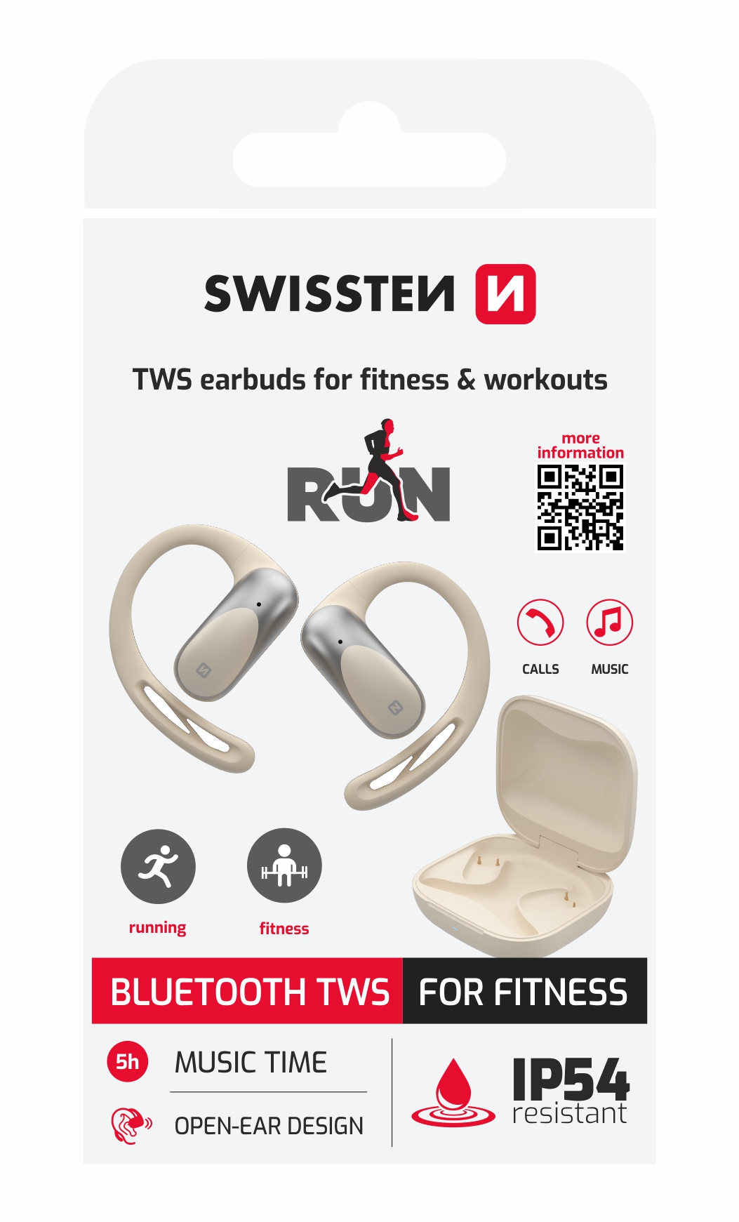 Slúchadlá Swissten Open Ear TWS, béžové