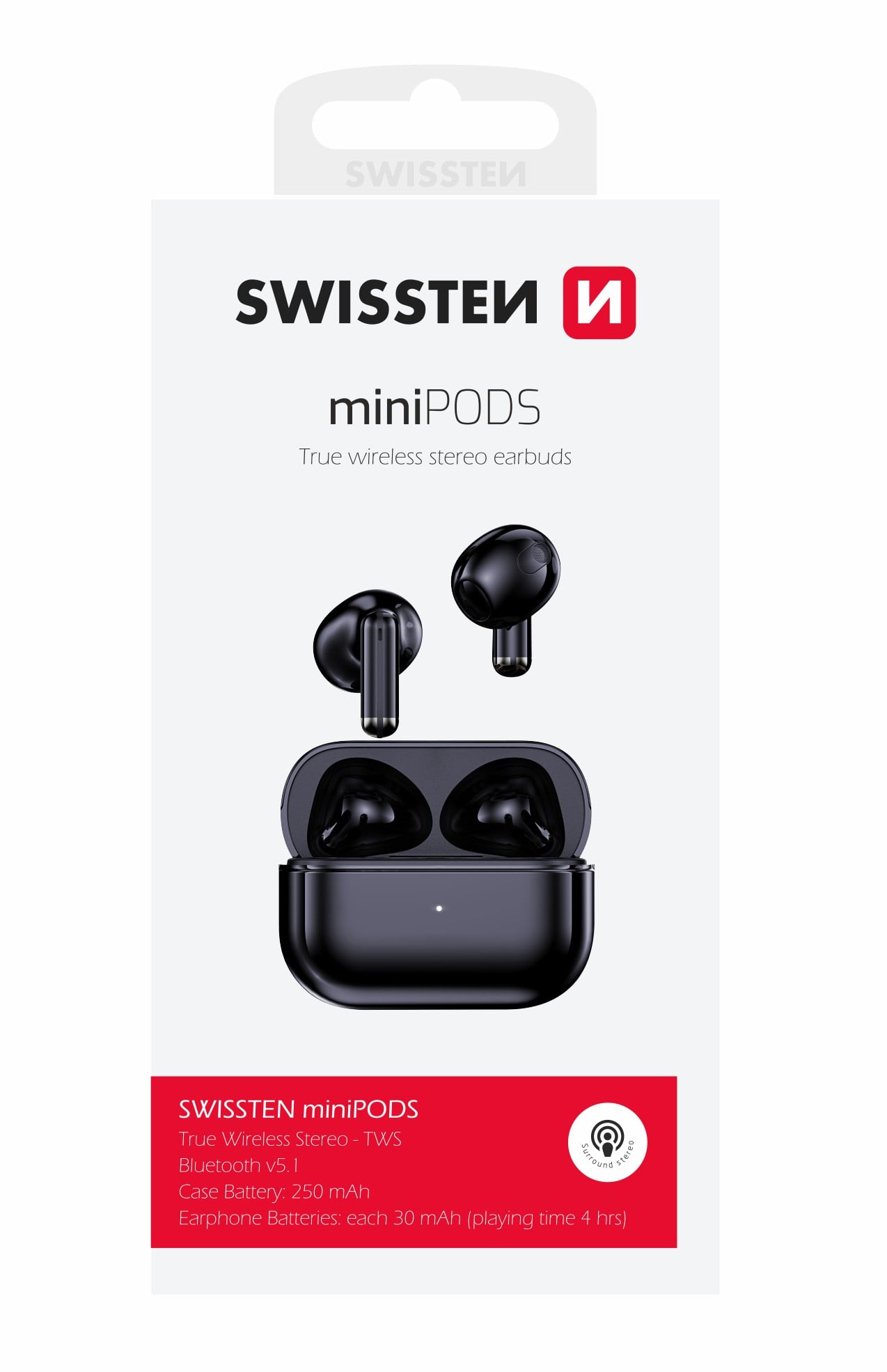 Slúchadlá Swissten TWS Minipods, čierne