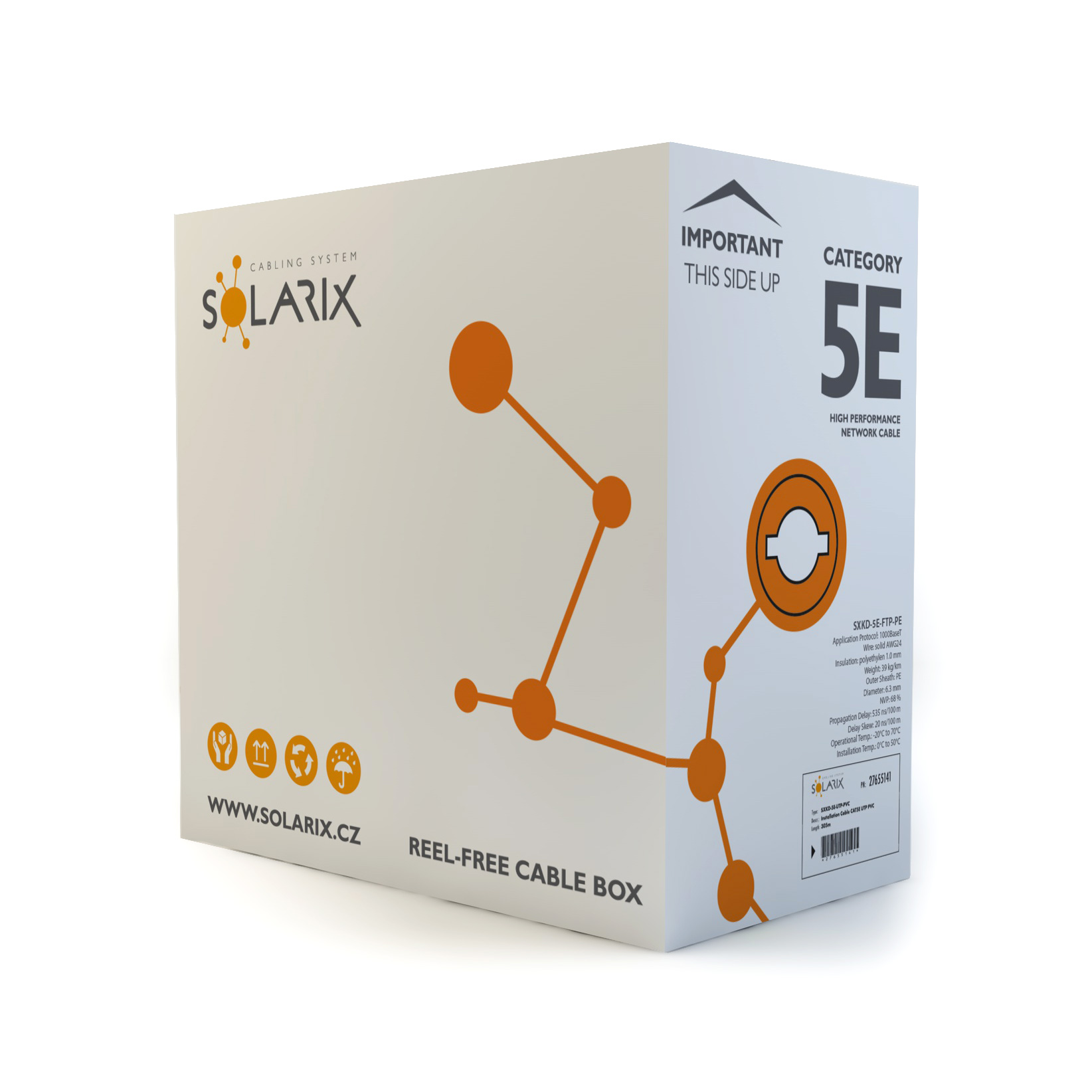 SOLARIX kábel, CAT5E, FTP PE, drôt, vonkajšiu, 305m, box SXKD-5E-FTP-PE