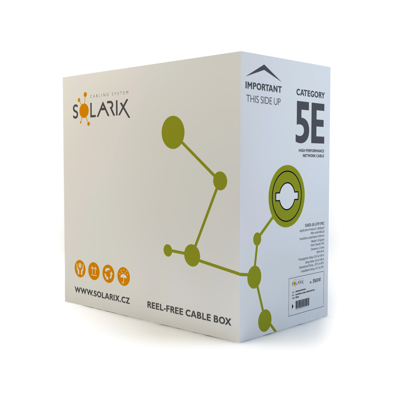 SOLARIX kábel, CAT5E, UTP PVC, 500m, box SXKD-5E-UTP-PVC-500M