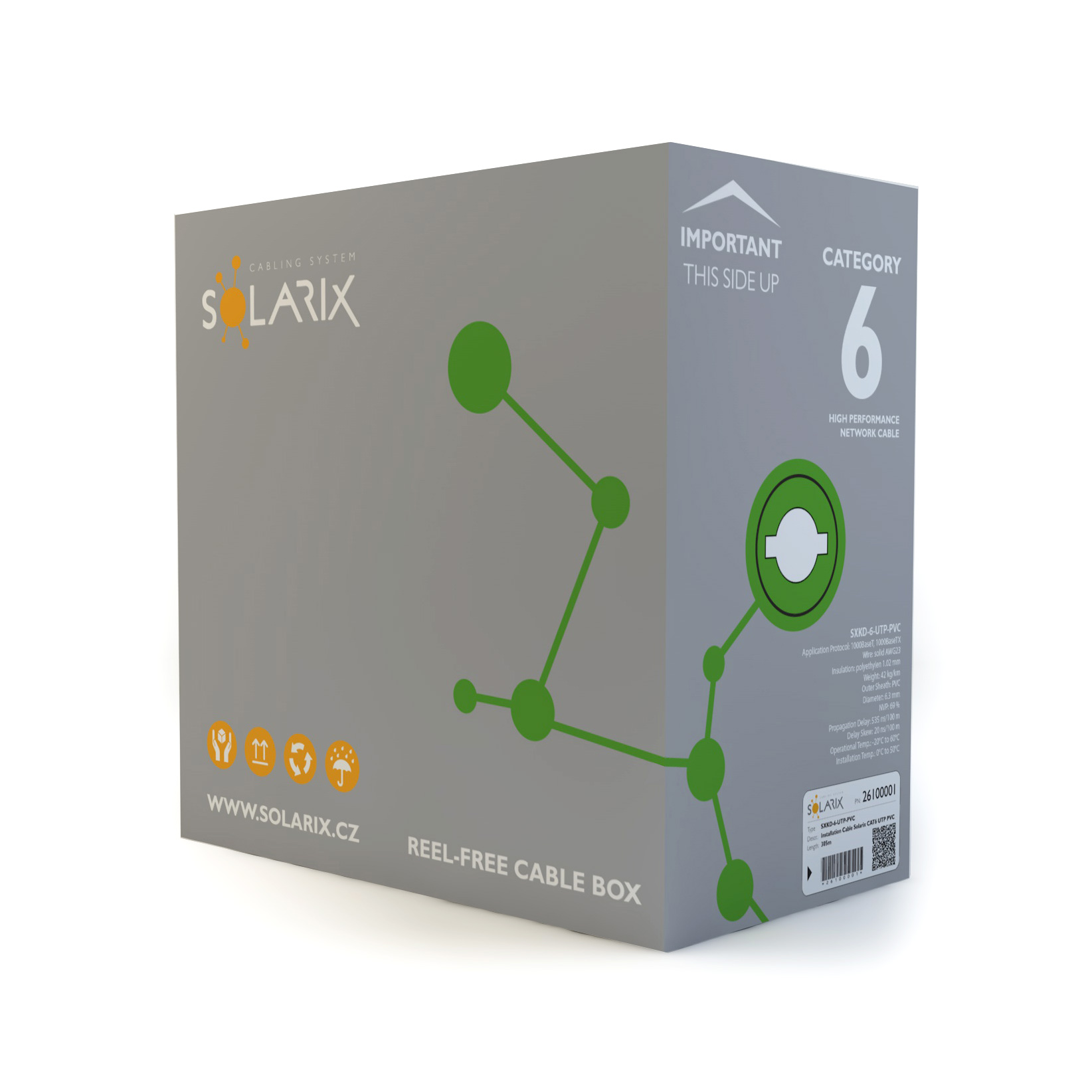 SOLARIX kábel, CAT6, UTP PVC, 500m, špulka SXKD-6-UTP-PVC