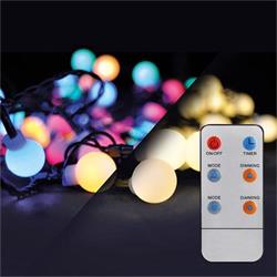 Solight LED 2v1 vonkajšia vianočná reťaz, guľa, diaľkové ovládanie, 100LED, RGB+biela, 10m+5m, 8 funkcií, IP44