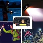 Solight LED čelová nabíjecí svítilna, 3W + COB,150 + 120lm, Li-ion, USB