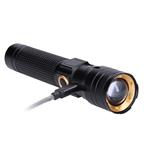 Solight LED dobíjacia baterka s displejom, 200lm, zoom, Li-Ion