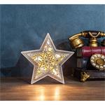 Solight LED poinsettia, drevený dekor, 6LED, teplá biela, 2x AAA