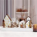 Solight LED vánoční vesnička, 34x17cm, dřevo, 4 LED, 2x AA