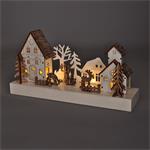 Solight LED vianočná dedinka, 34x17cm, drevo, 4 LED, 2x AA