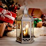 Solight LED vianočný lampáš biely, 33 cm, 3x LED sviečka, 3x AAA