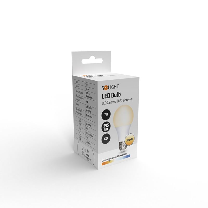 Solight LED žárovka, klasický tvar, 7W, E27, 3000K, 270°, 595lm