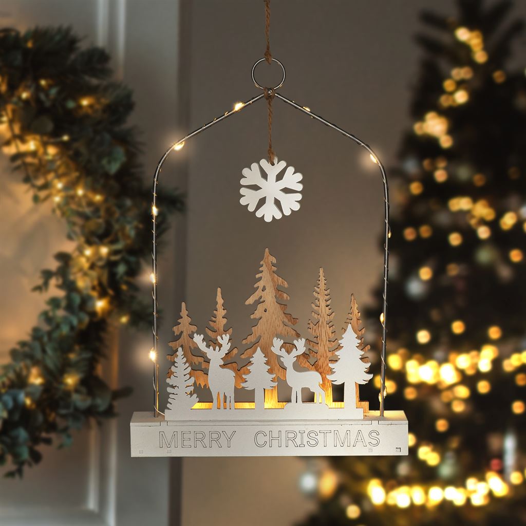 Solight LED závěsná dekorace - les s jeleny, 14x LED, 2x AA