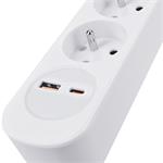 Solight predlžovací kábel 3 zásuvky, USB A+C 20W PD, 2 m, 3 x 1 mm2, biely, vypínač