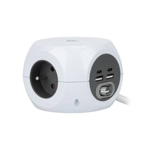 Solight predlžovacia kocka, 3 zásuvky, 4x USB + Wireless 10W, 1,5m, 3x1,5mm2, biela