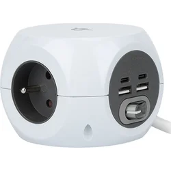Solight predlžovacia kocka, 3 zásuvky, 4x USB + Wireless 10W, 1,5m, 3x1,5mm2, biela